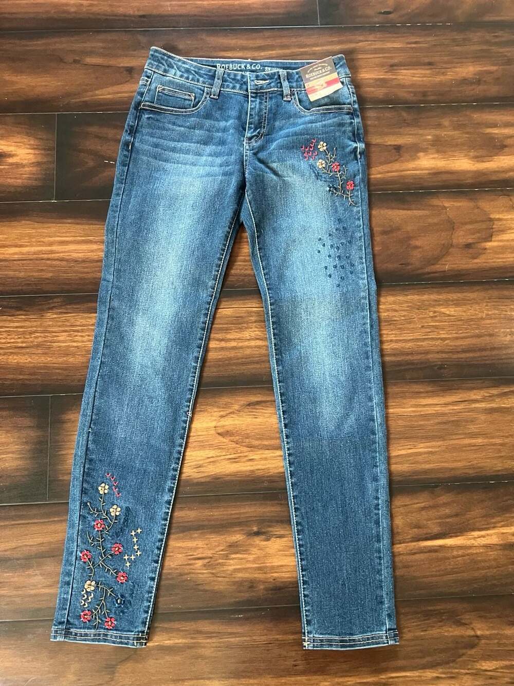 NWT Roebuck & Co. Heritage Supply Co Girl's  14 Skinny Floral Embroidered Jeans